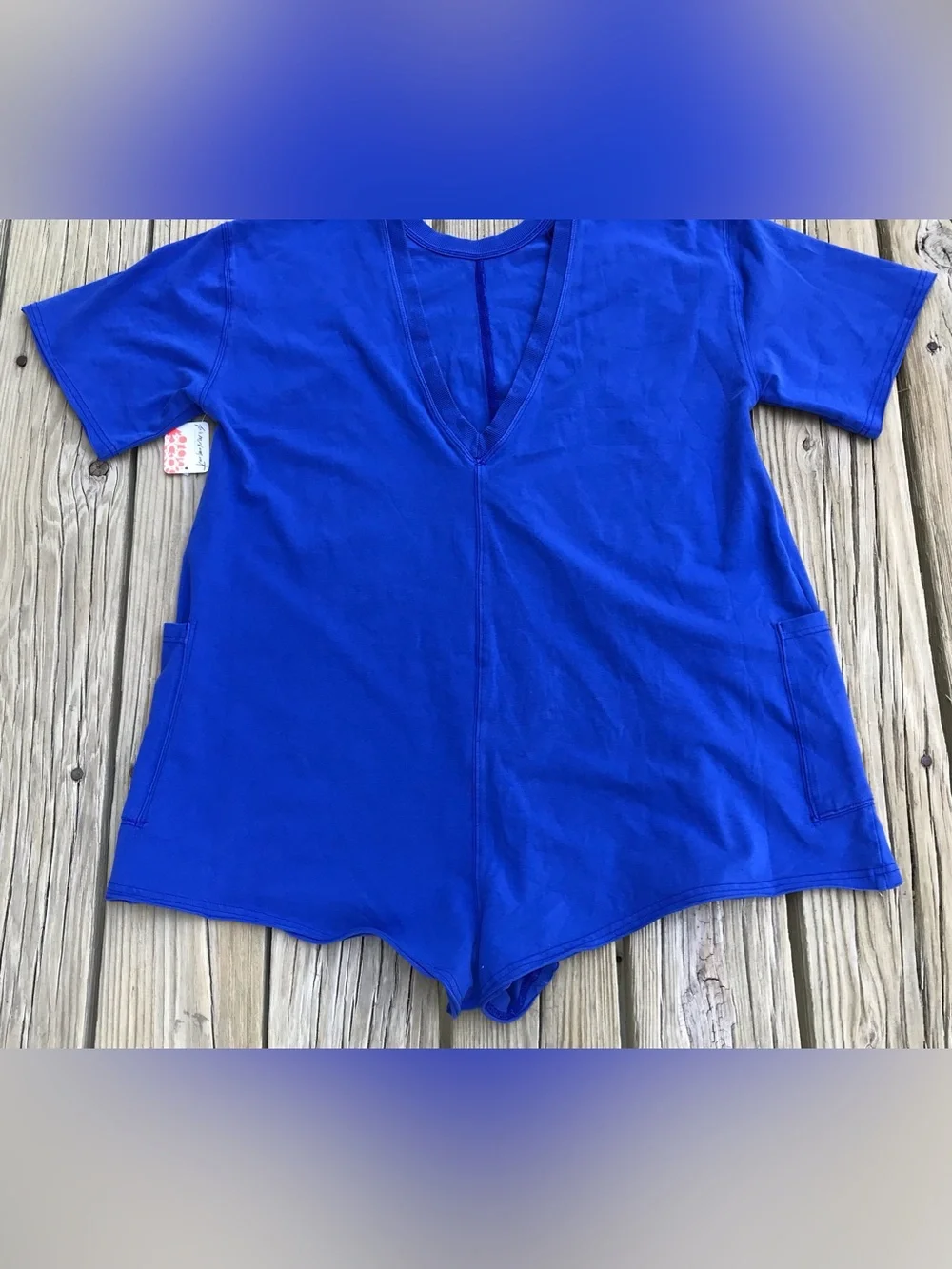 NEW Ladies M FREE PEOPLE Movement Electric Shock Blue Hot Shot Shorts Romper